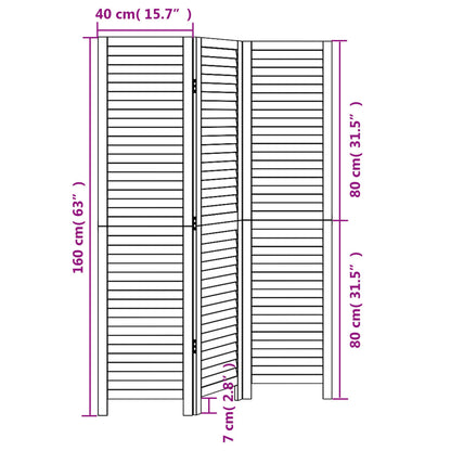 Room Divider 3 Panels Black Solid Wood Paulownia