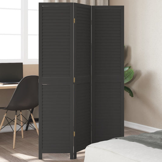 Room Divider 3 Panels Black Solid Wood Paulownia