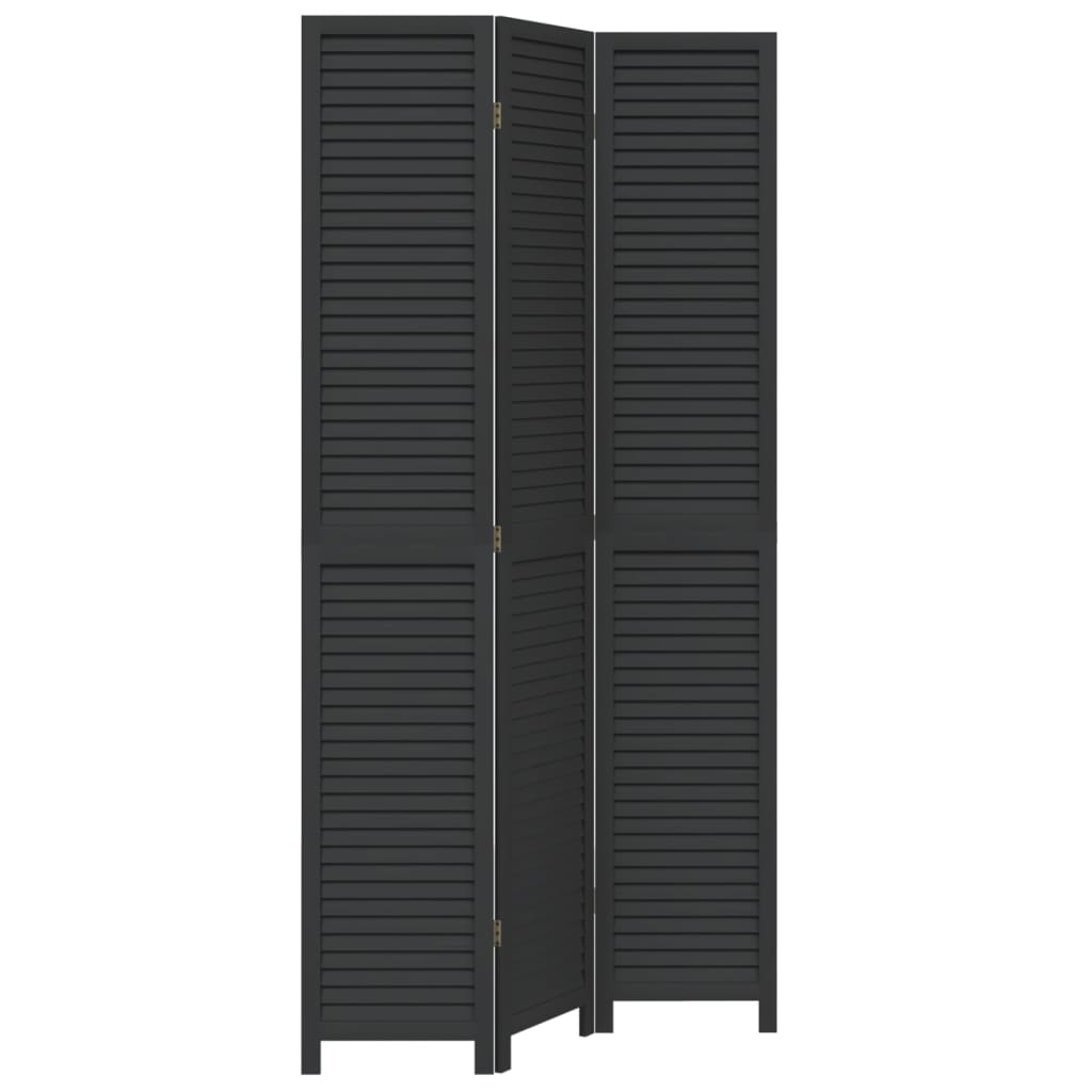 Room Divider 3 Panels Black Solid Wood Paulownia