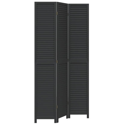 Room Divider 3 Panels Black Solid Wood Paulownia