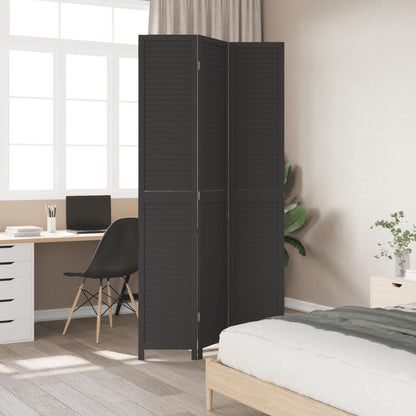 Room Divider 3 Panels Black Solid Wood Paulownia