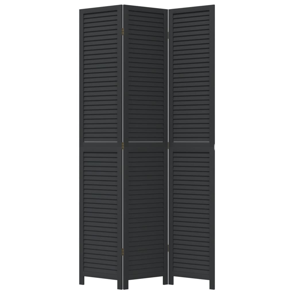 Room Divider 3 Panels Black Solid Wood Paulownia