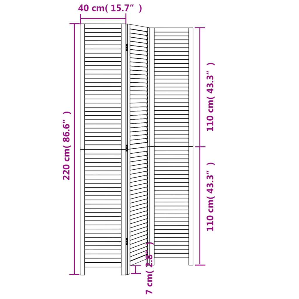 Room Divider 3 Panels Black Solid Wood Paulownia