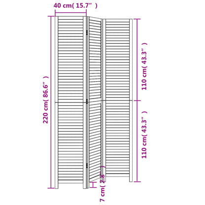 Room Divider 3 Panels Black Solid Wood Paulownia