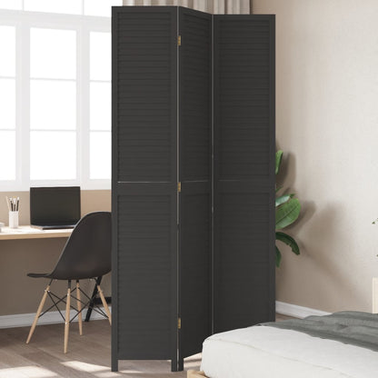 Room Divider 3 Panels Black Solid Wood Paulownia