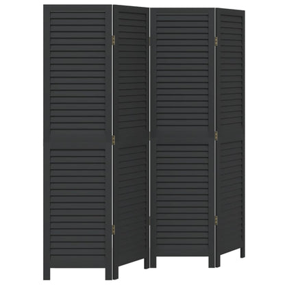 Room Divider 4 Panels Black Solid Wood Paulownia