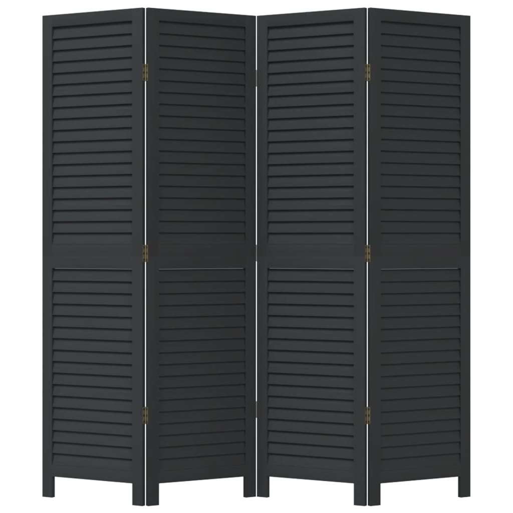 Room Divider 4 Panels Black Solid Wood Paulownia