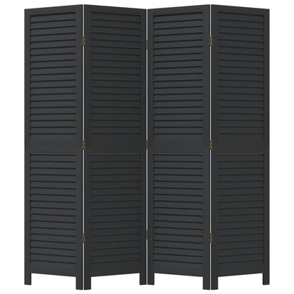 Room Divider 4 Panels Black Solid Wood Paulownia