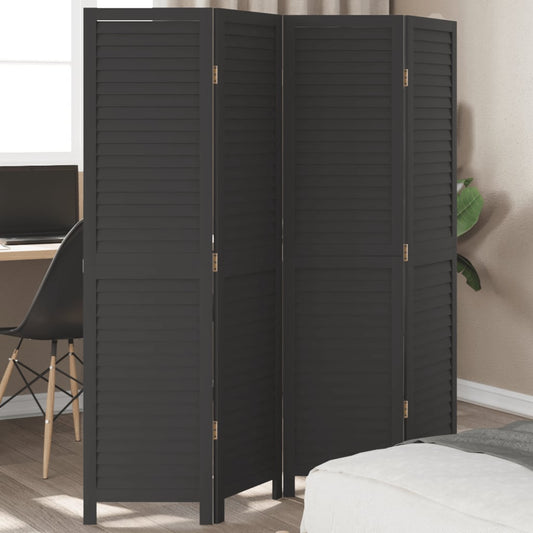 Room Divider 4 Panels Black Solid Wood Paulownia