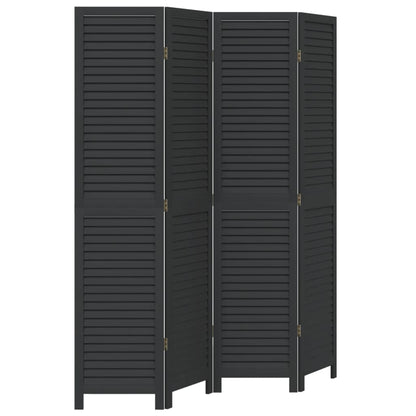 Room Divider 4 Panels Black Solid Wood Paulownia