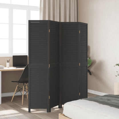 Room Divider 4 Panels Black Solid Wood Paulownia