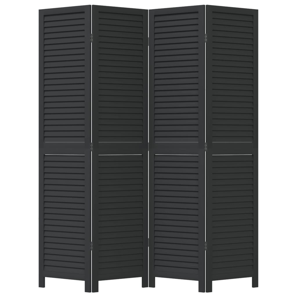 Room Divider 4 Panels Black Solid Wood Paulownia