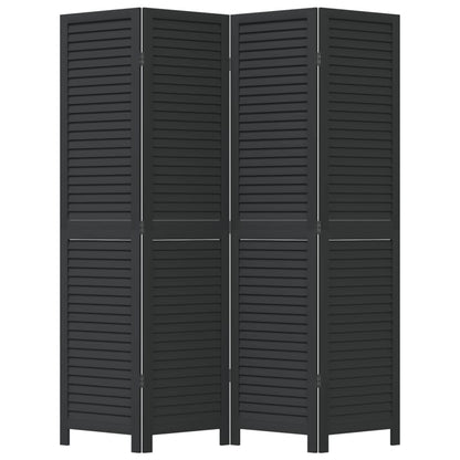 Room Divider 4 Panels Black Solid Wood Paulownia