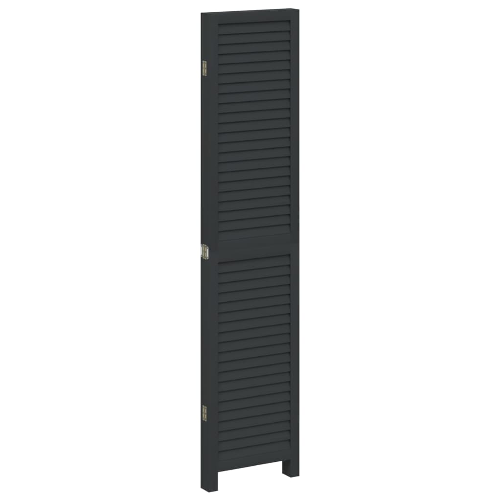 Room Divider 4 Panels Black Solid Wood Paulownia