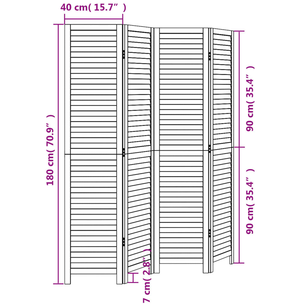 Room Divider 4 Panels Black Solid Wood Paulownia