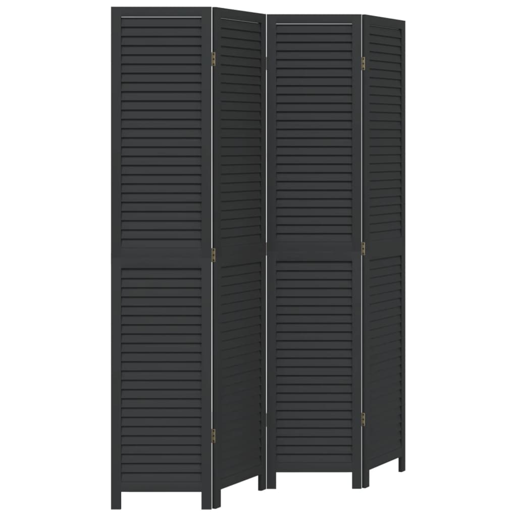 Room Divider 4 Panels Black Solid Wood Paulownia