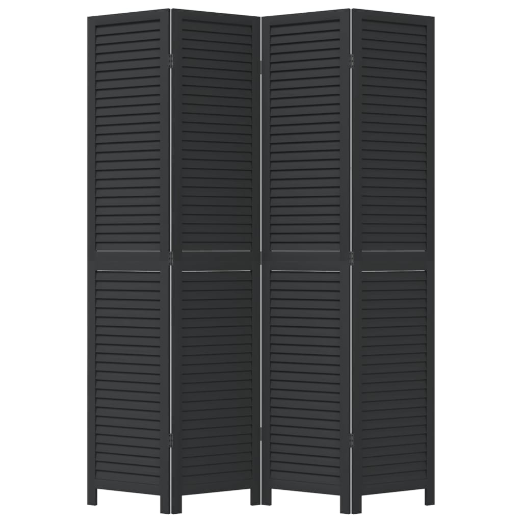 Room Divider 4 Panels Black Solid Wood Paulownia