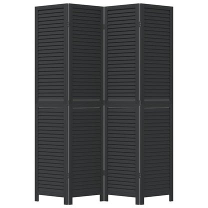 Room Divider 4 Panels Black Solid Wood Paulownia