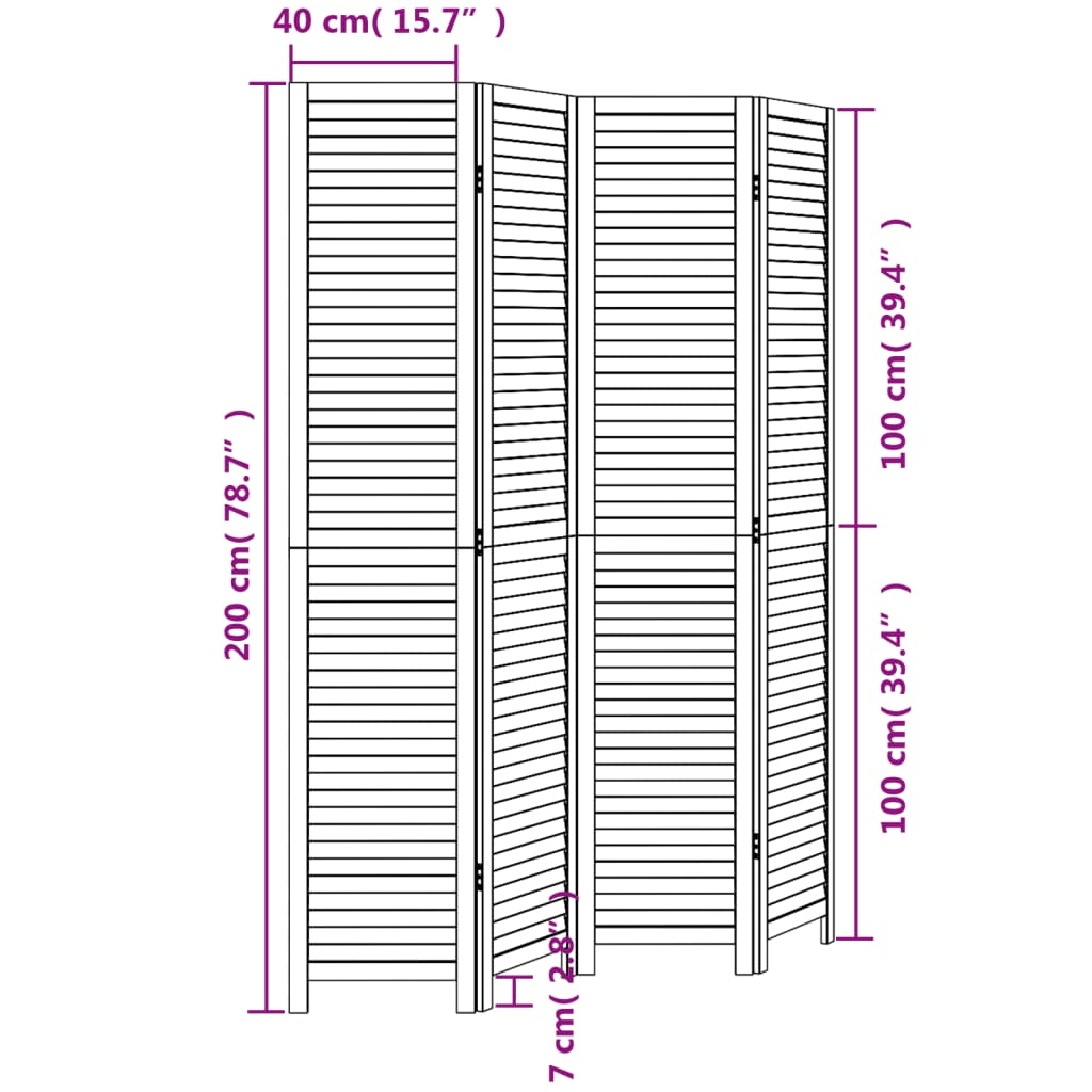 Room Divider 4 Panels Black Solid Wood Paulownia