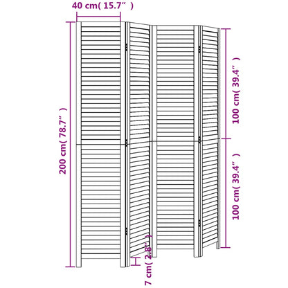 Room Divider 4 Panels Black Solid Wood Paulownia