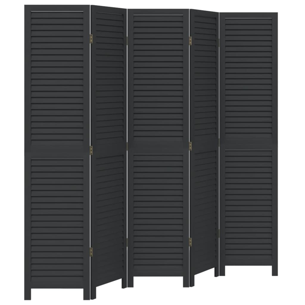 Room Divider 5 Panels Black Solid Wood Paulownia