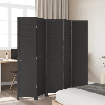 Room Divider 5 Panels Black Solid Wood Paulownia