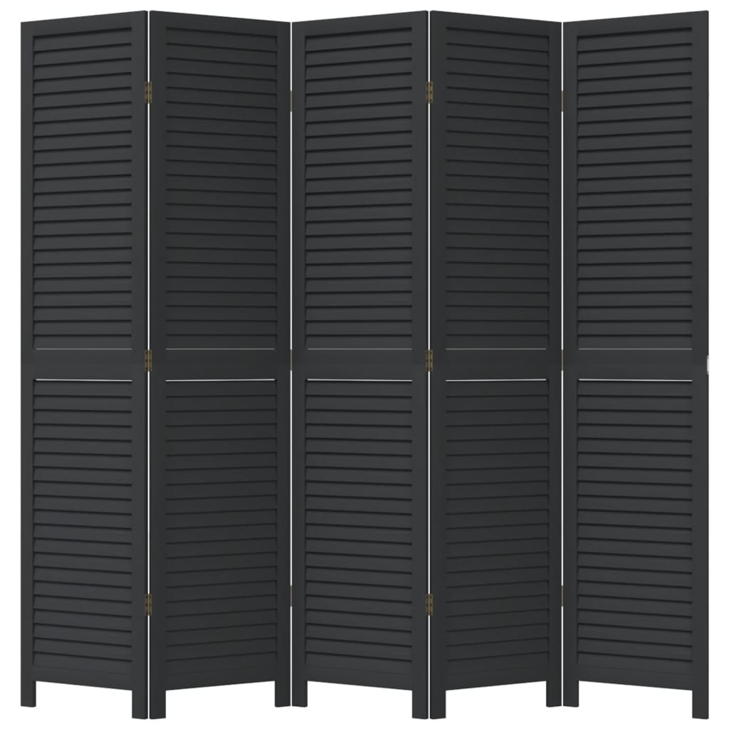 Room Divider 5 Panels Black Solid Wood Paulownia