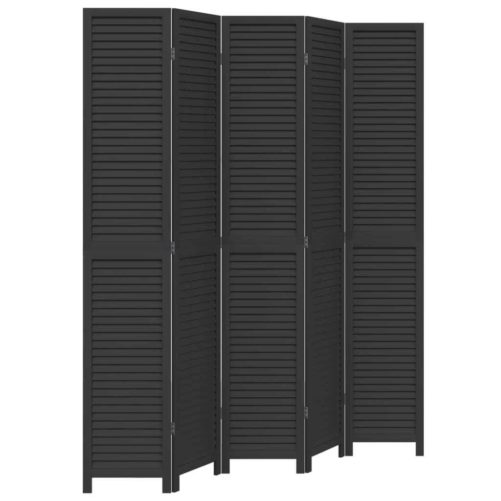 Room Divider 5 Panels Black Solid Wood Paulownia