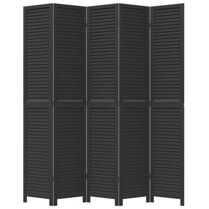 Room Divider 5 Panels Black Solid Wood Paulownia