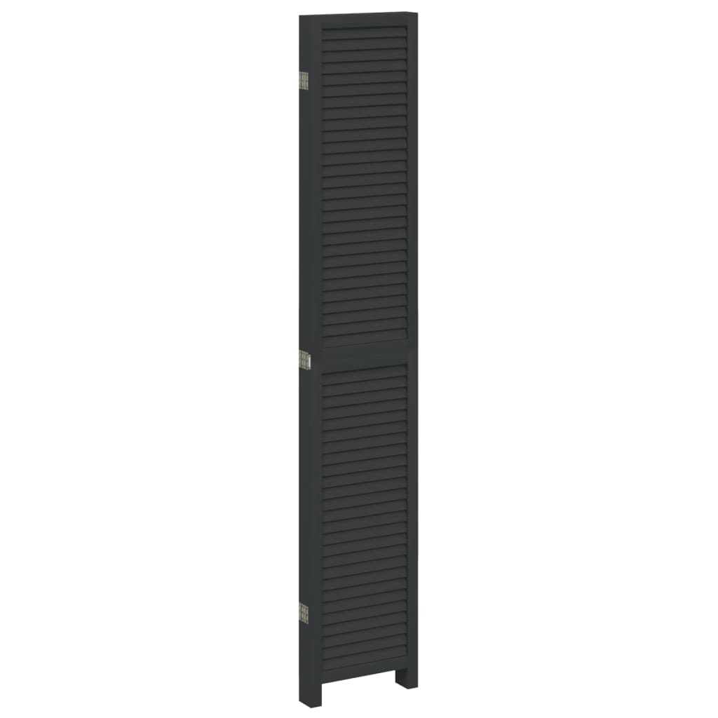 Room Divider 5 Panels Black Solid Wood Paulownia