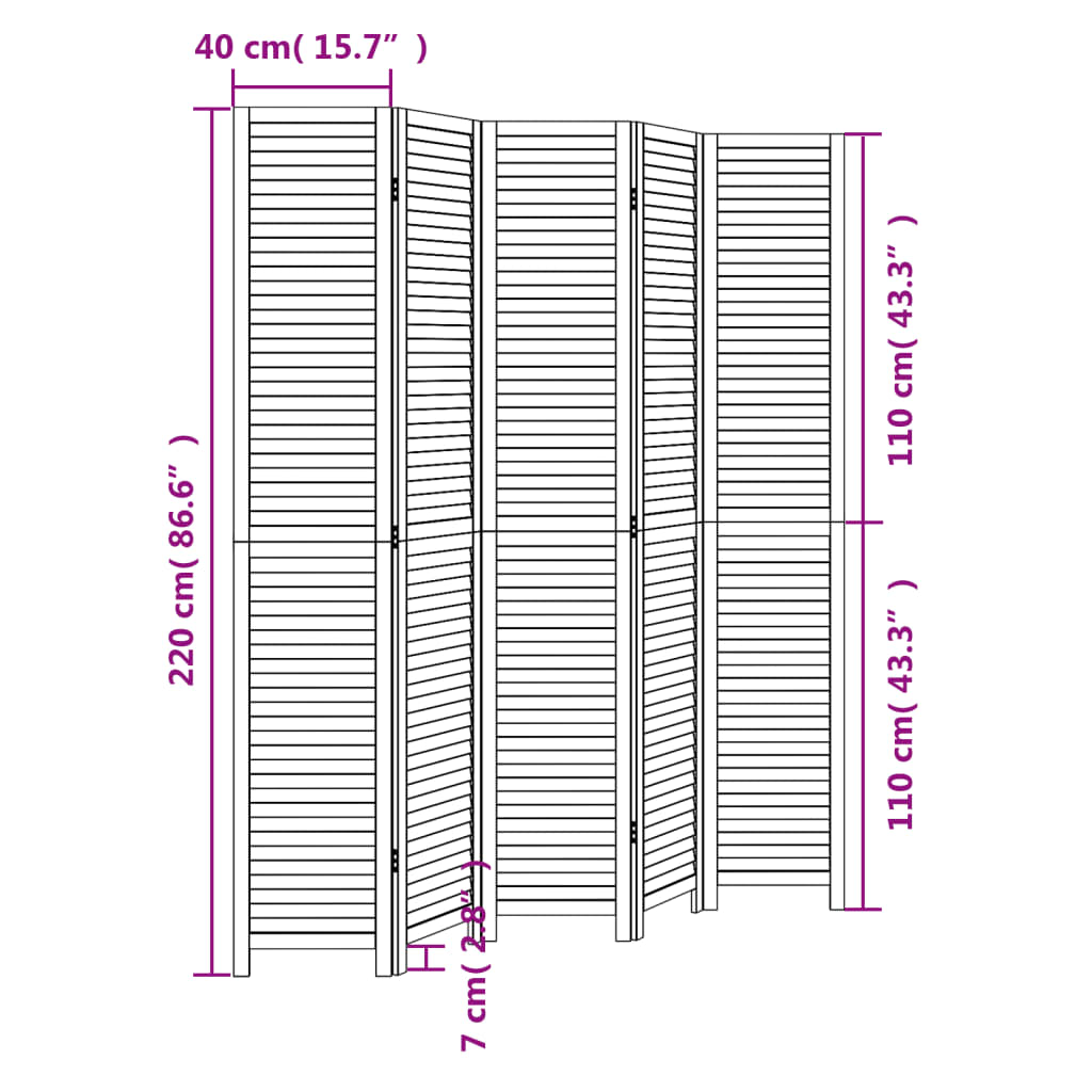 Room Divider 5 Panels Black Solid Wood Paulownia