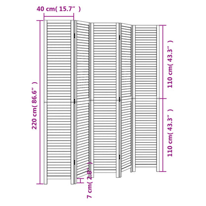 Room Divider 5 Panels Black Solid Wood Paulownia