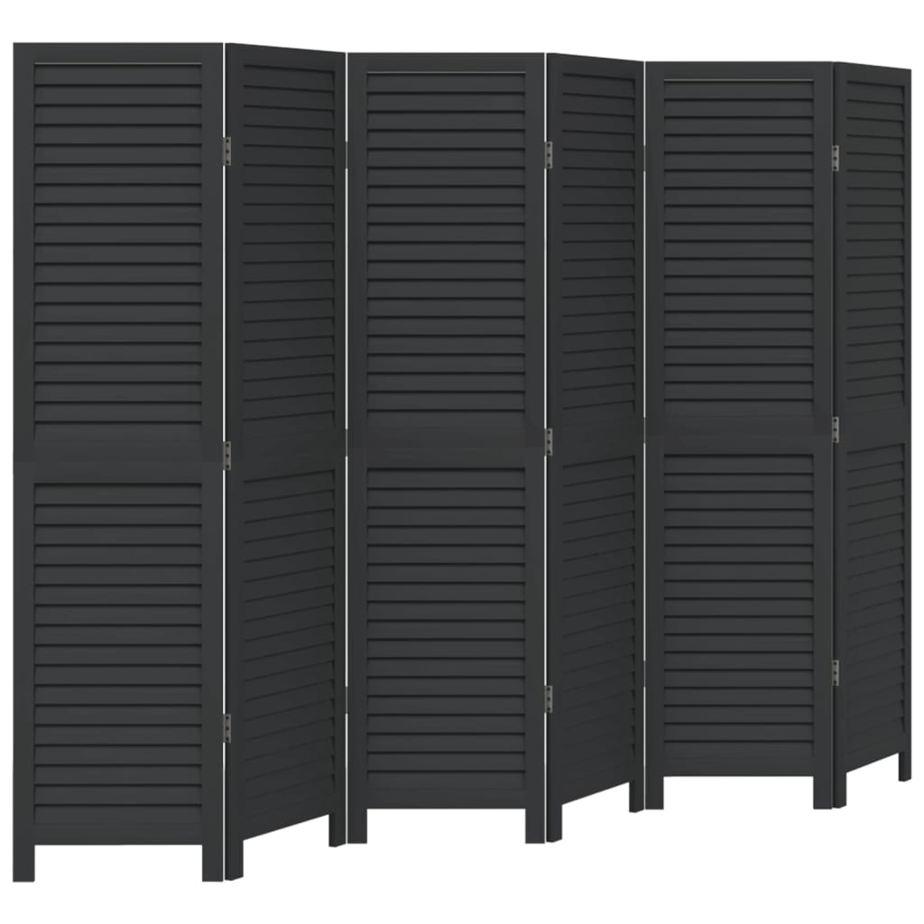 Room Divider 6 Panels Black Solid Wood Paulownia