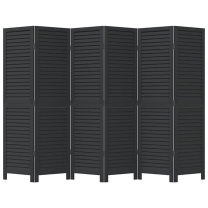 Room Divider 6 Panels Black Solid Wood Paulownia