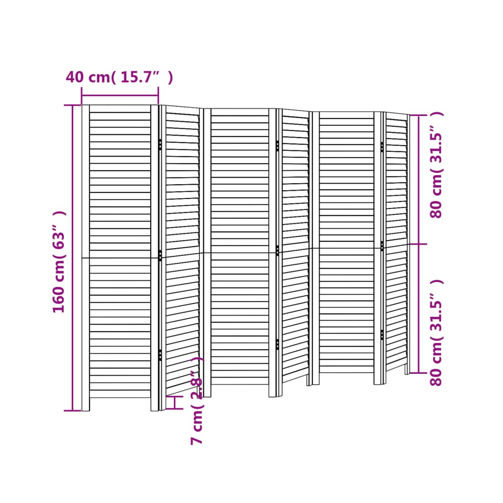 Room Divider 6 Panels Black Solid Wood Paulownia