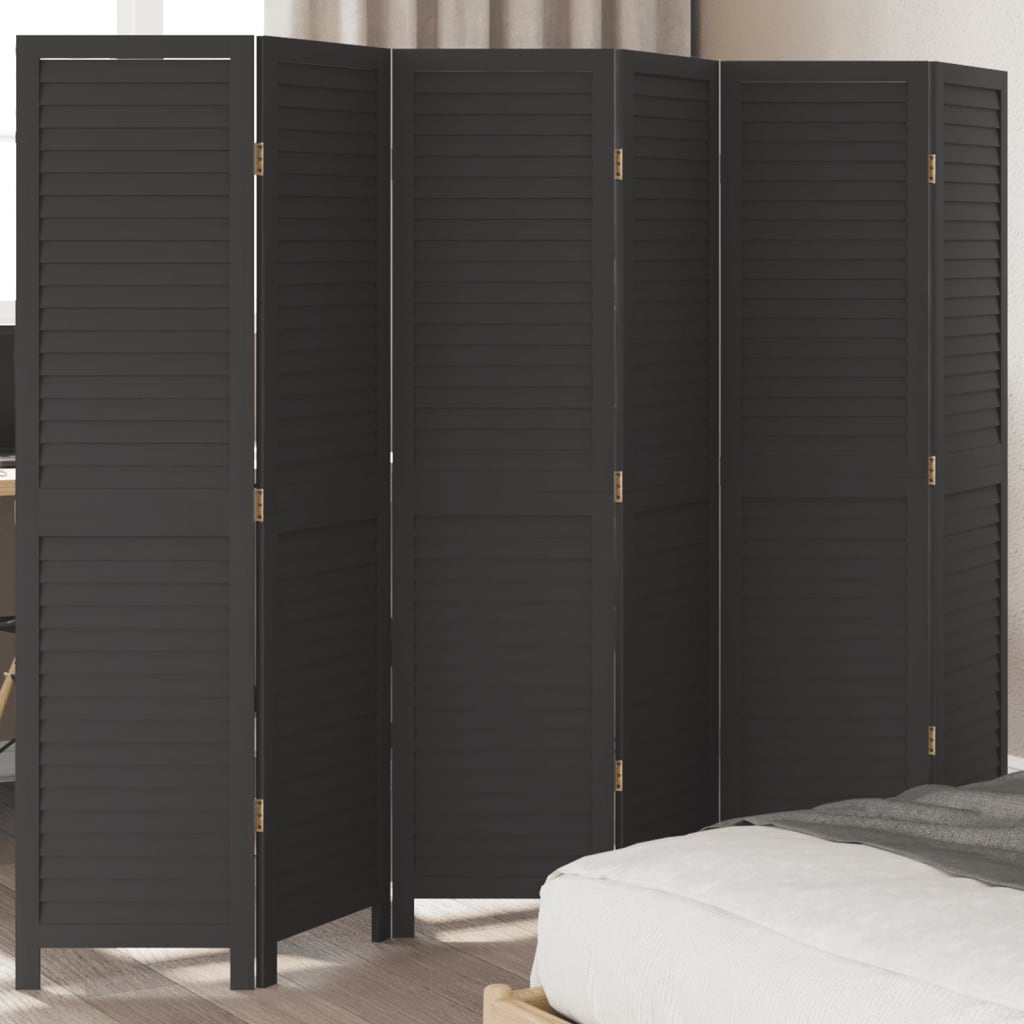 Room Divider 6 Panels Black Solid Wood Paulownia