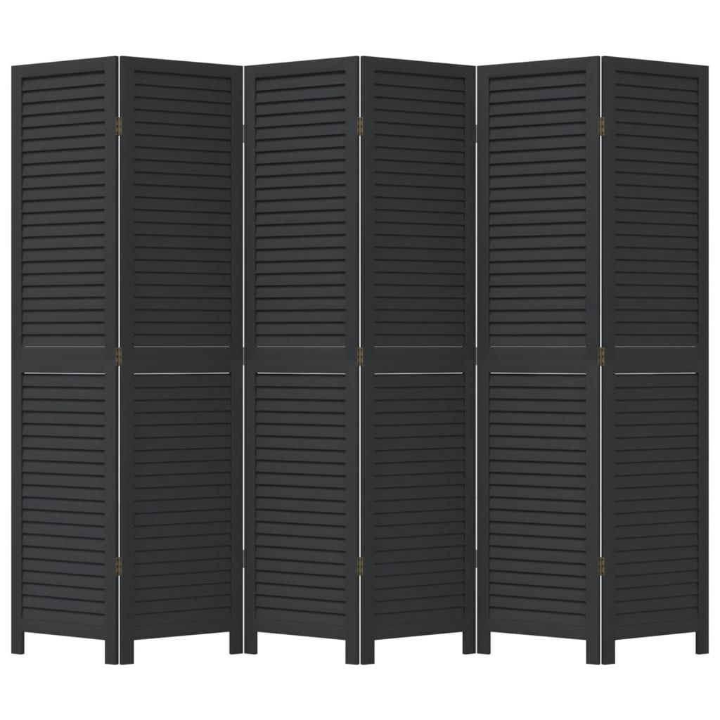 Room Divider 6 Panels Black Solid Wood Paulownia