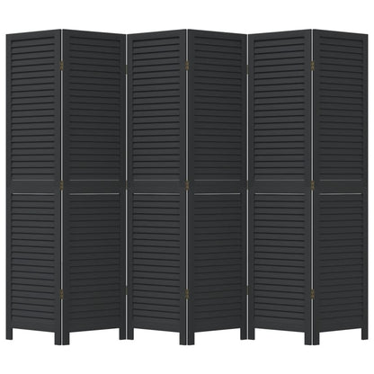 Room Divider 6 Panels Black Solid Wood Paulownia