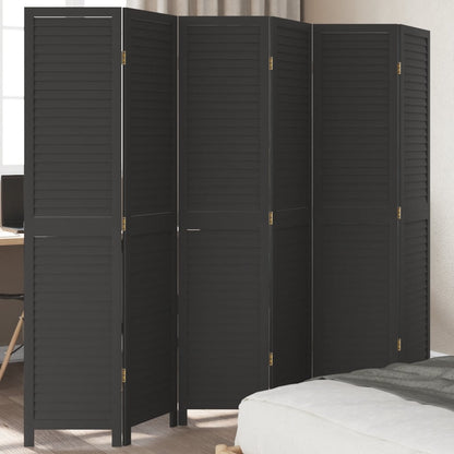 Room Divider 6 Panels Black Solid Wood Paulownia