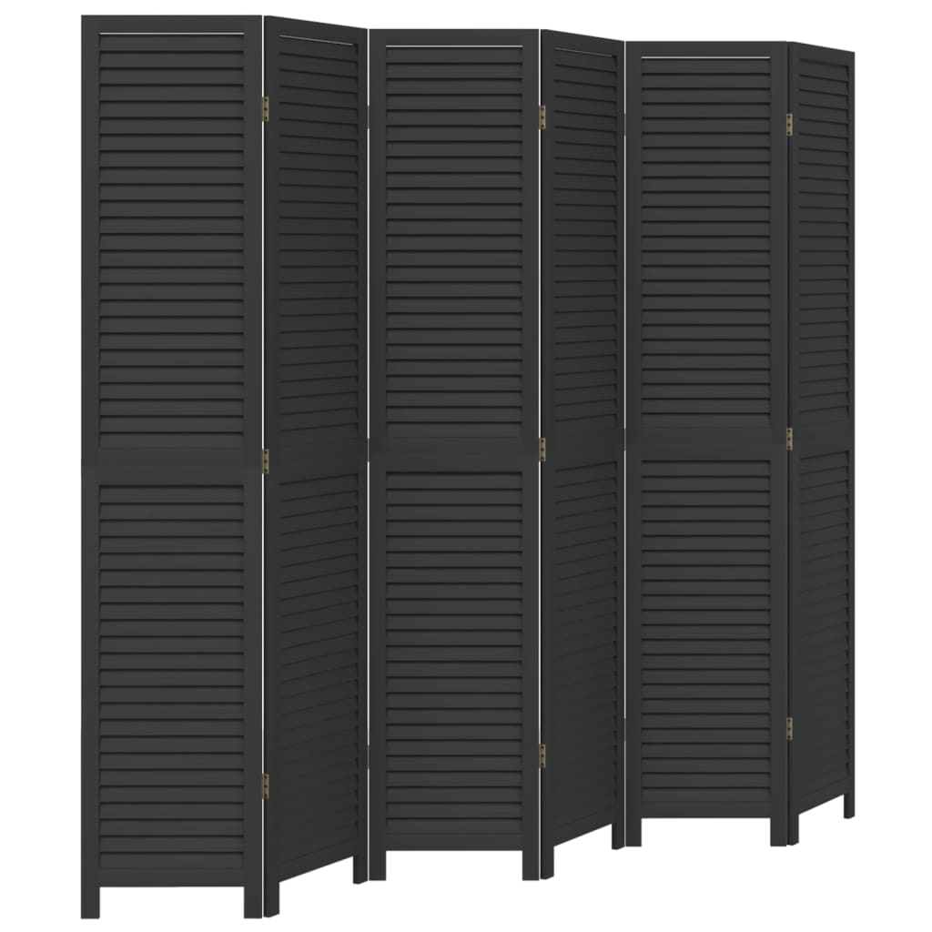 Room Divider 6 Panels Black Solid Wood Paulownia