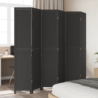 Room Divider 6 Panels Black Solid Wood Paulownia