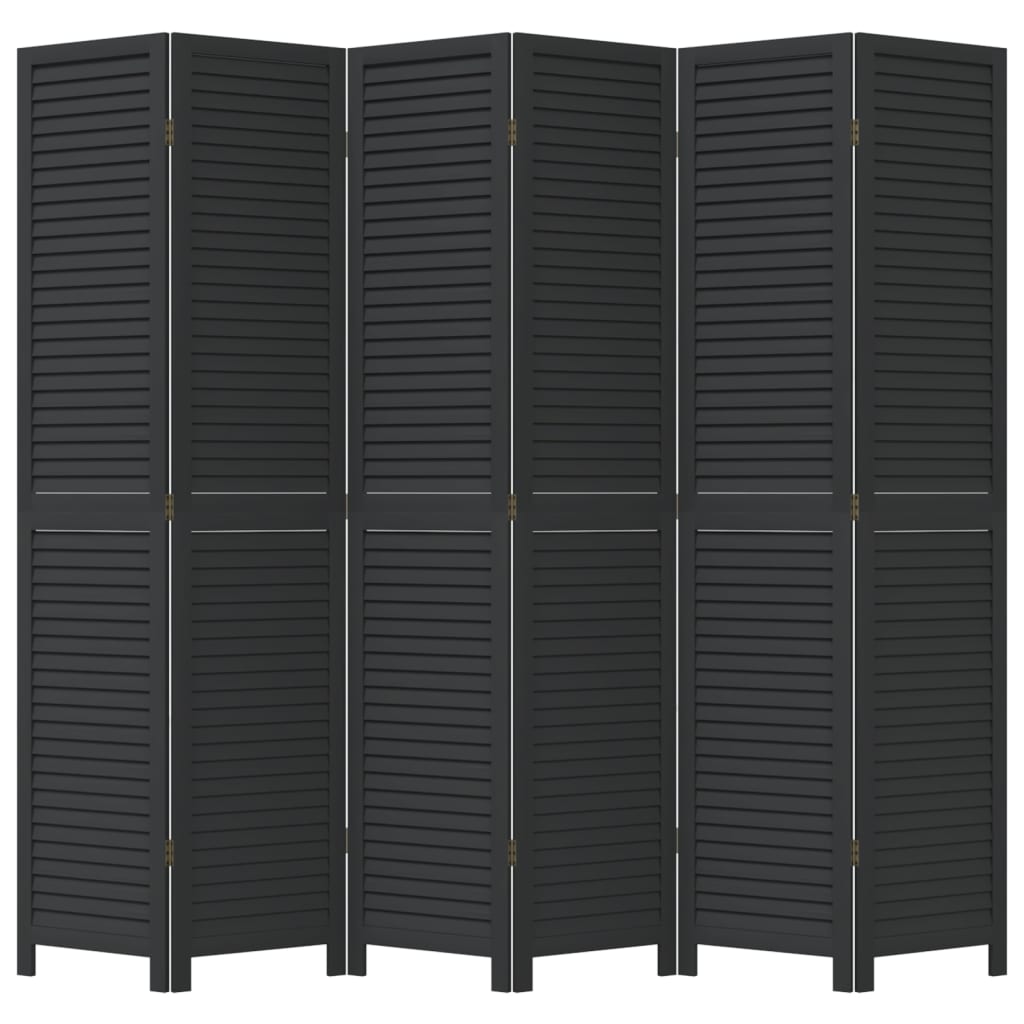 Room Divider 6 Panels Black Solid Wood Paulownia