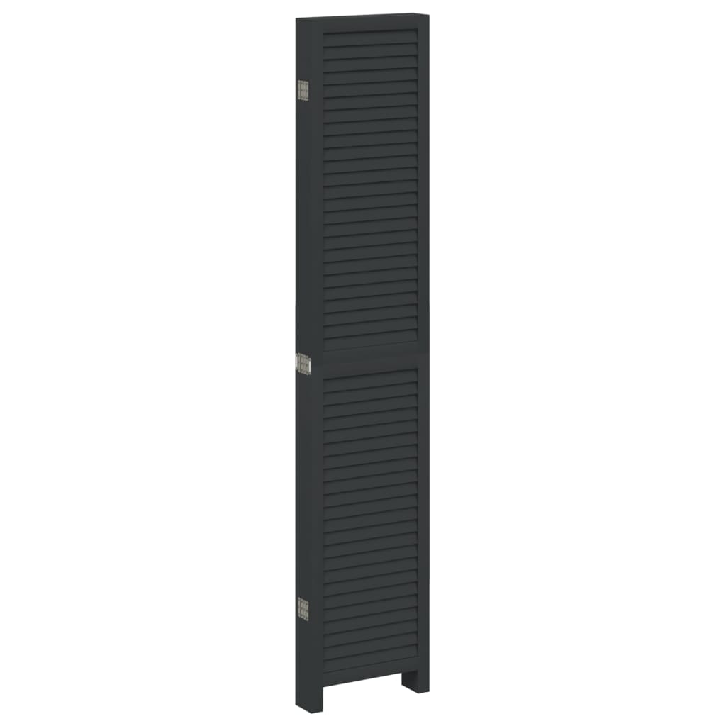 Room Divider 6 Panels Black Solid Wood Paulownia