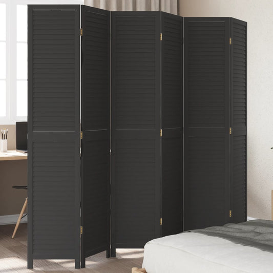 Room Divider 6 Panels Black Solid Wood Paulownia