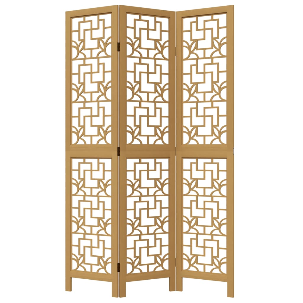 Room Divider 3 Panels Brown Solid Wood Paulownia