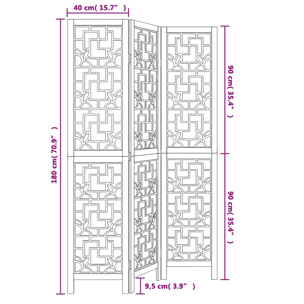 Room Divider 3 Panels Brown Solid Wood Paulownia