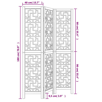 Room Divider 3 Panels Brown Solid Wood Paulownia