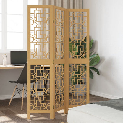 Room Divider 3 Panels Brown Solid Wood Paulownia