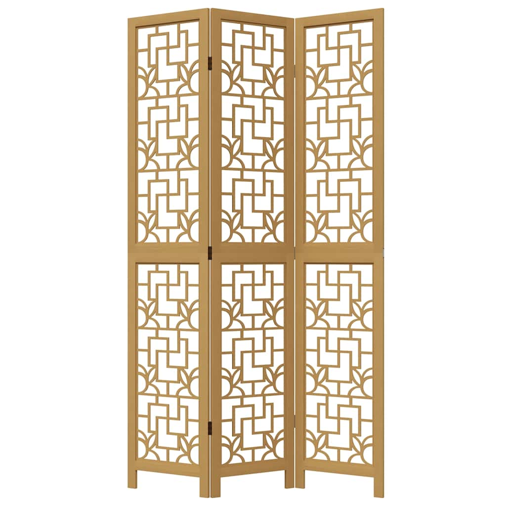 Room Divider 3 Panels Brown Solid Wood Paulownia