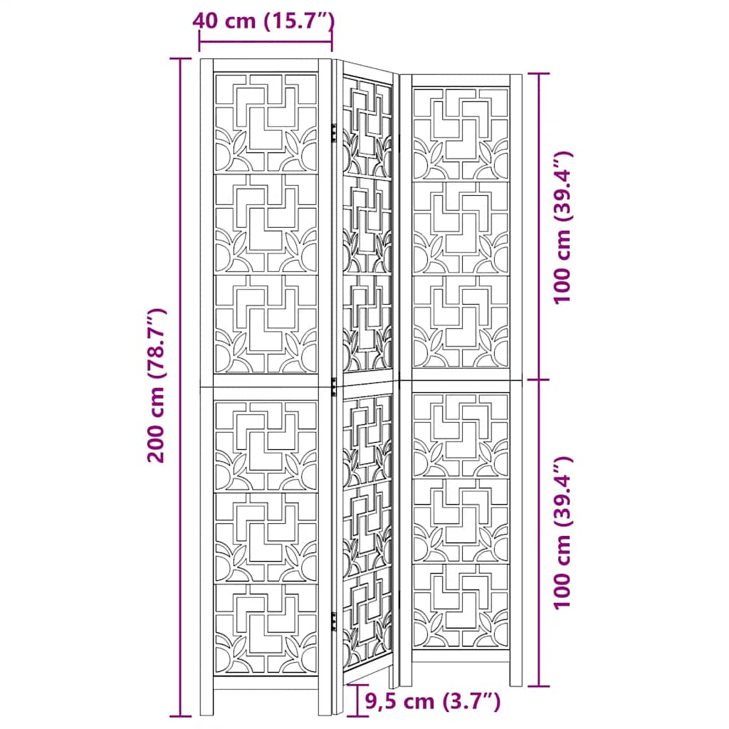 Room Divider 3 Panels Brown Solid Wood Paulownia